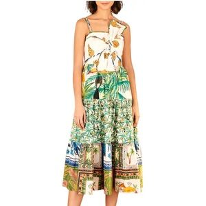 FARM RIO Mixed Prints Bow Tie Midi Dress Mixed Prints